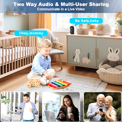 Security camera in a baby's room showing two-way audio and multi-user sharing benefits